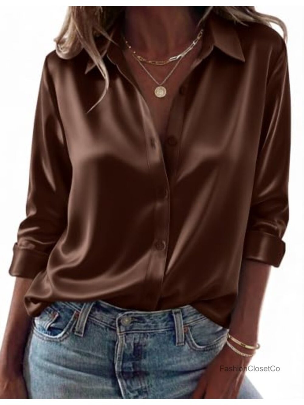 Zeagoo Womens Satin Silk Button Down Long Sleeve Blouse Dressy Top